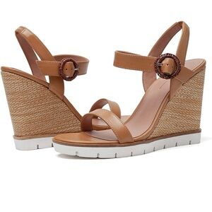 Paolo Tan Leather Wedges with Jute Heel